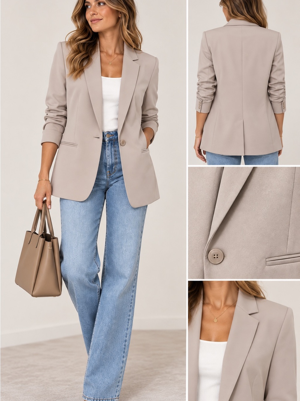 Express Tailored Taupe Women's Blazer - Classic Single-Button Jacket